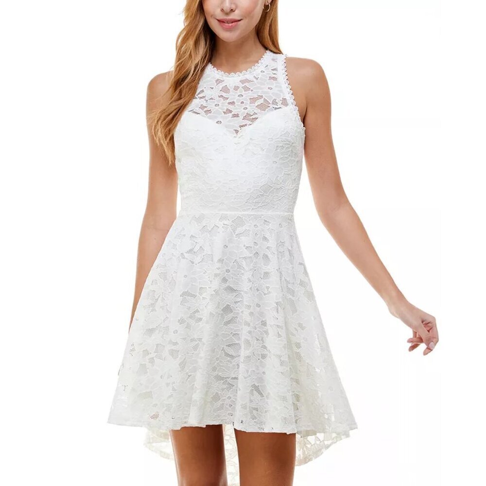 City Studio High-Low Ivory Lace Fit & Flare Mini Dress, Size 3